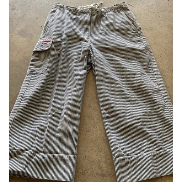 Vintage Ralph Lauren Jeans Co. Pants 12 Blue White Stripe Cropped Cargo Pockets - Picture 13 of 13